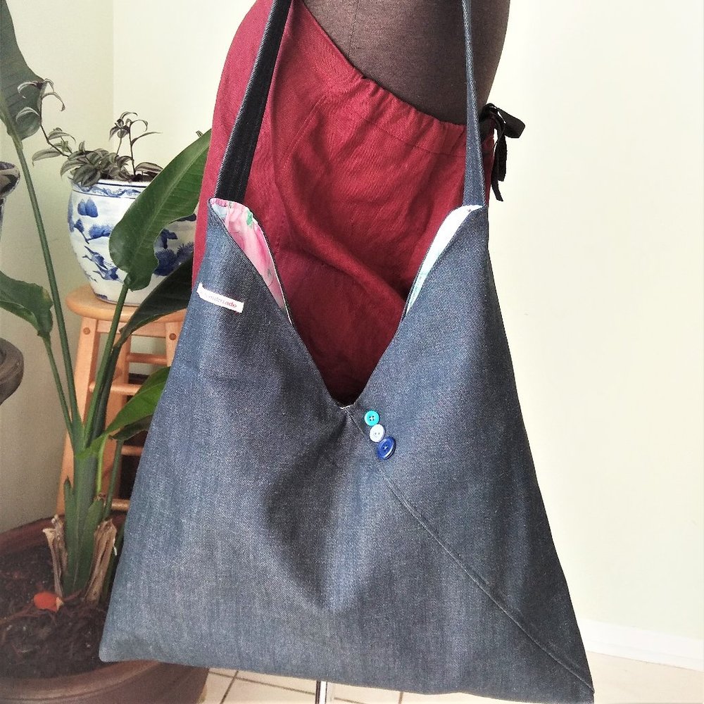 Origami Japanese Denim bag. Boho Denim tote.  Denim Hobo Bag, Azuma bag Cross bo